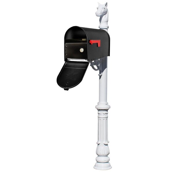 Lewiston E1 Economy Mailbox Locking Insert System with Ornate Base & Horsehead Finial, White LPST-E1-LKIT-701-WHT - main